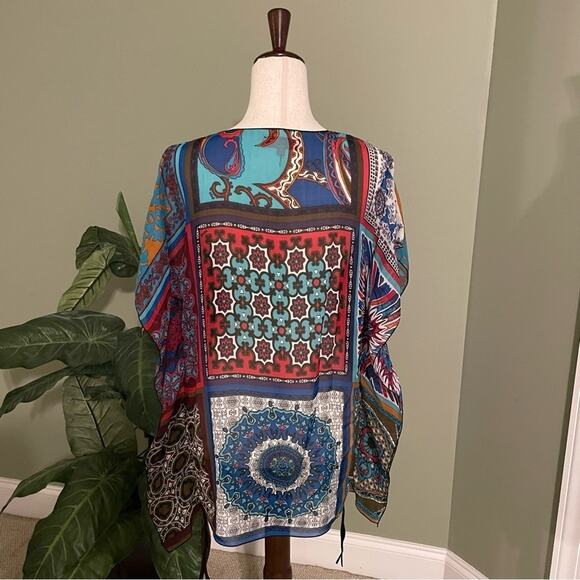 Hale Bob Cabana Swim Blouse Top / Cover Up Sheer Boho Vacation 100% Silk size S - Picture 7 of 8